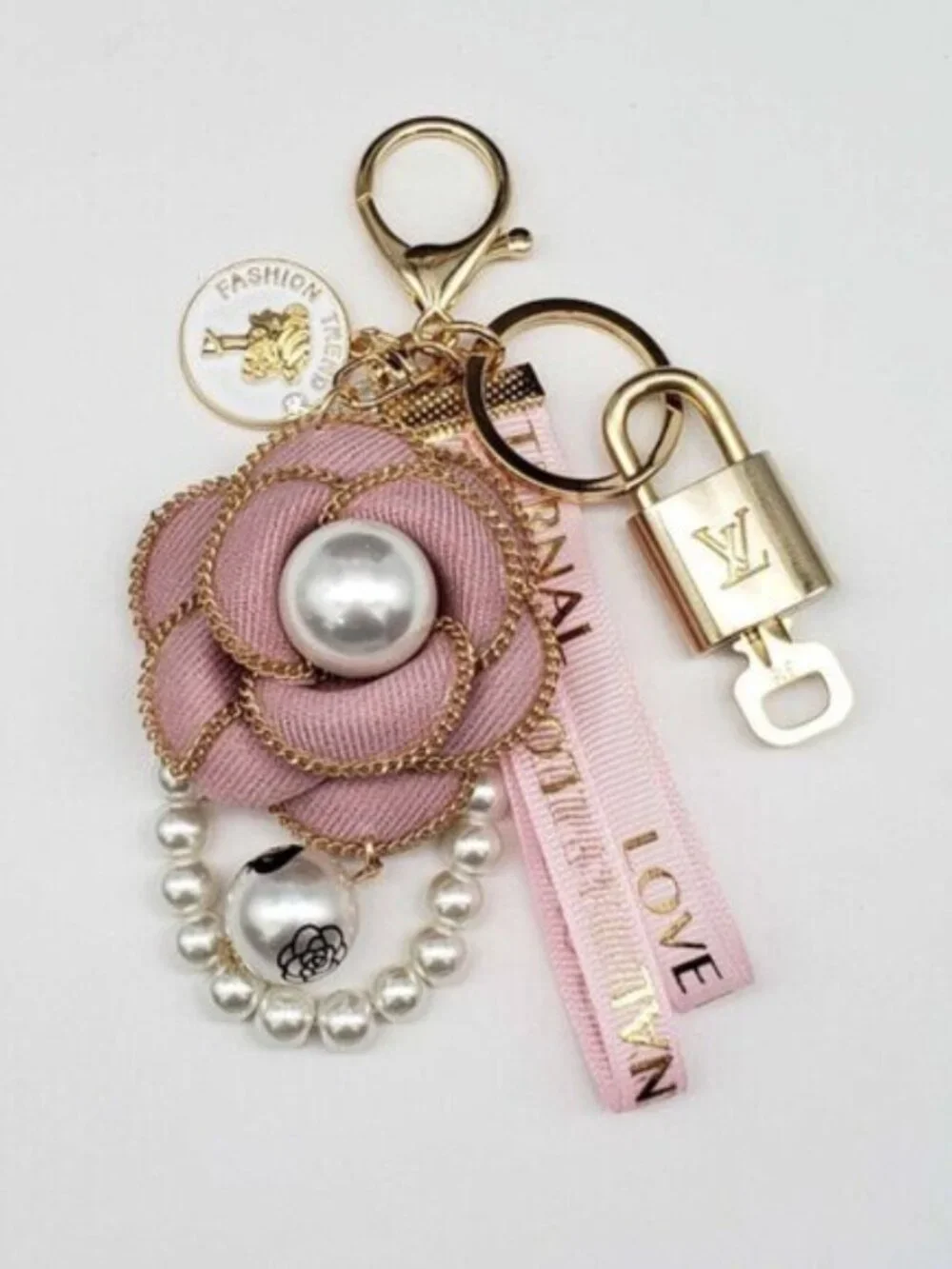 Authentic Louis Vuitton Gold Lock & Key 🔑 Bag Charm w/ Unbranded Flower Charm